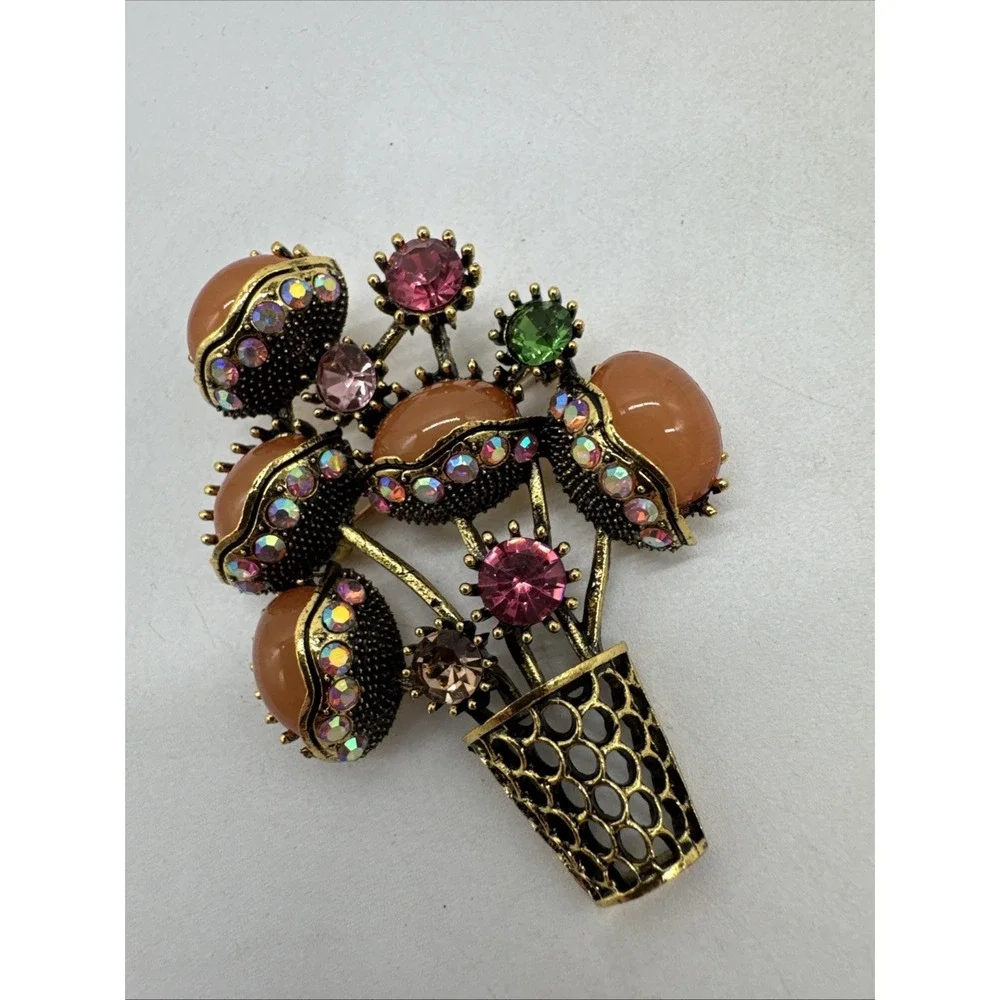 HUGE Flower Or Cactus Plant Brooch Pin Pink Rhinestones 2.5